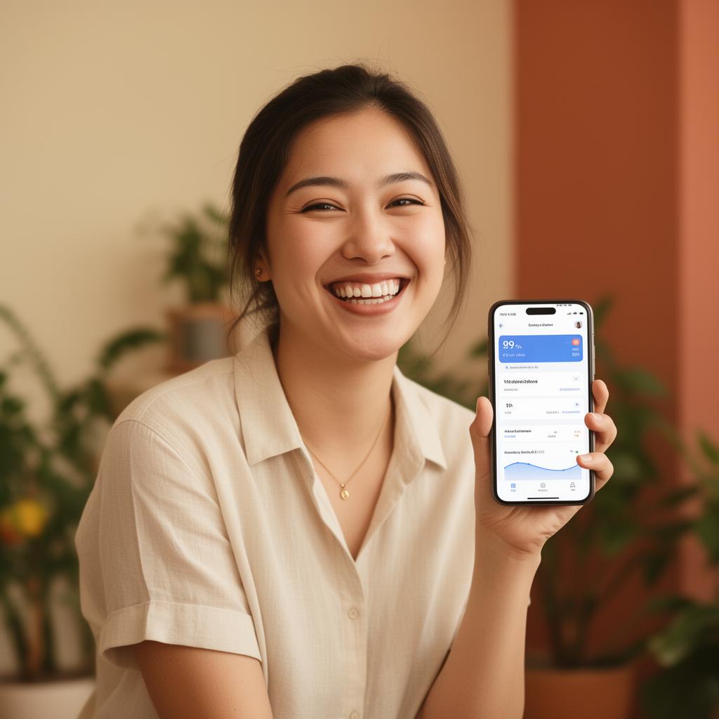 Creator celebrating sales on phone