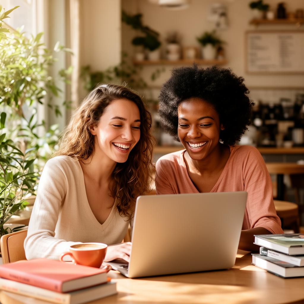 Two creators happily collaborating on AiBookcore