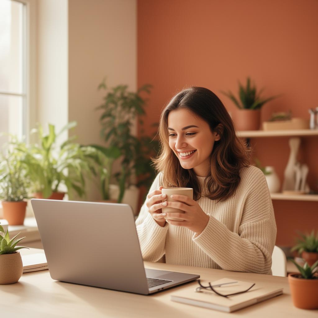 A happy creator using AiBookcore on a laptop